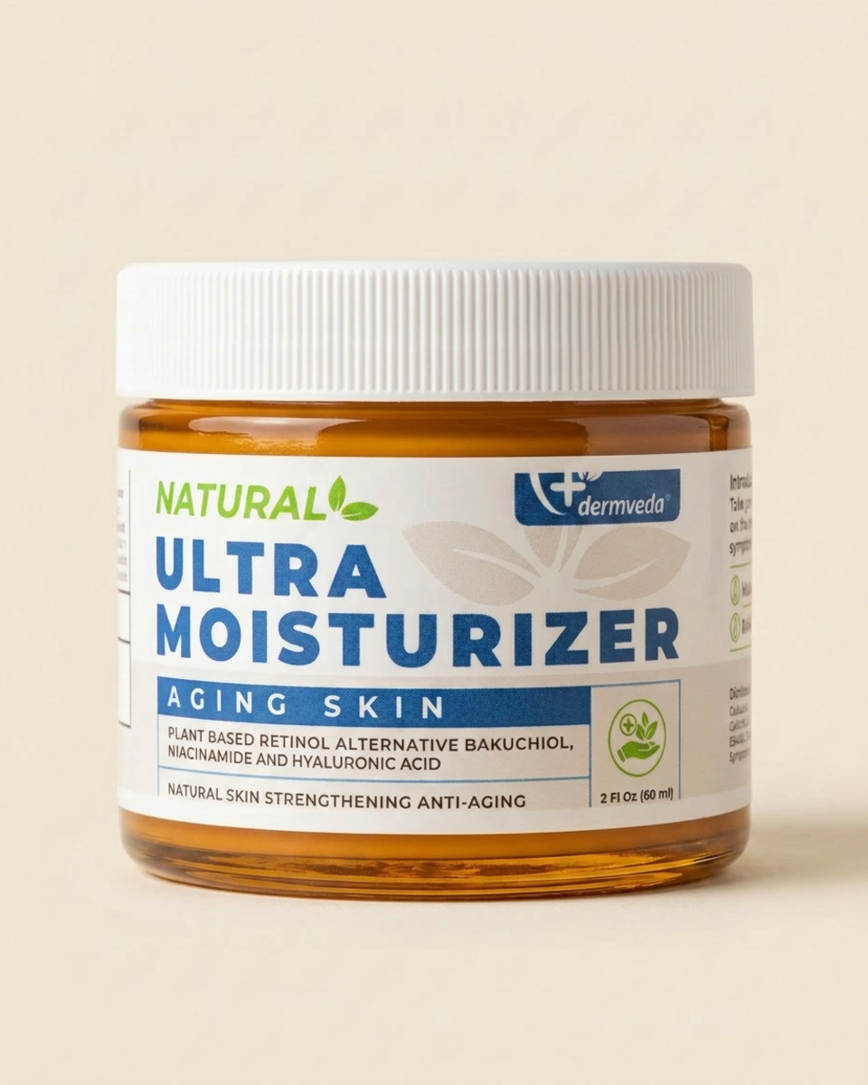 Ultra Moisturizer for Aging Skin jar on soft cream background