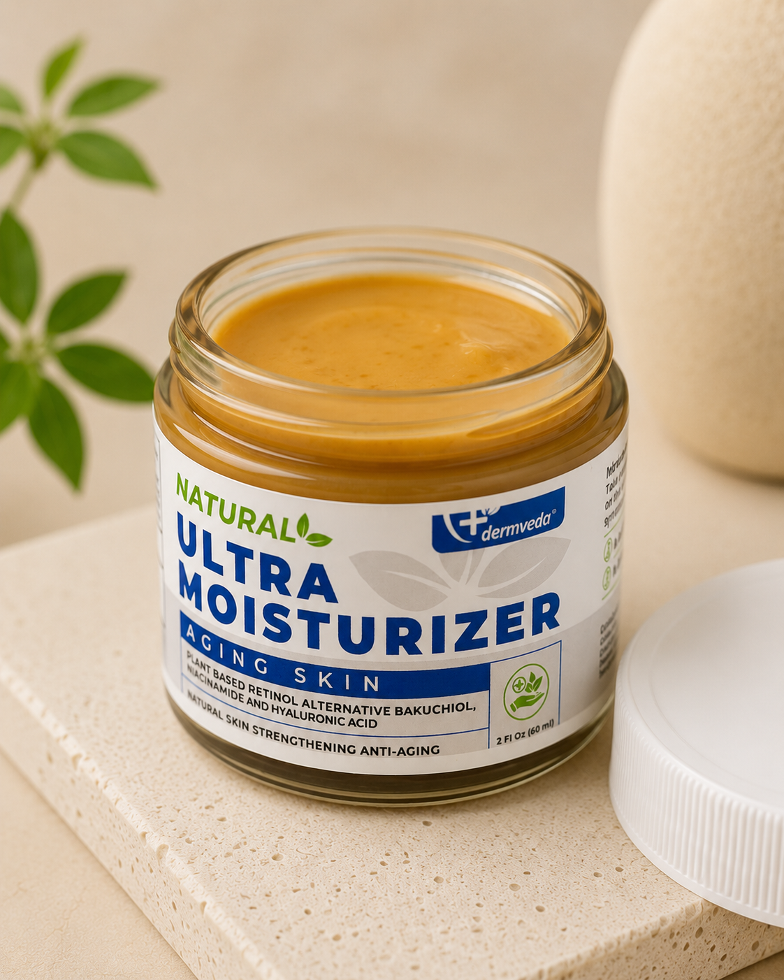 Open jar of Ultra Moisturizer for Aging Skin showing rich cream texture
