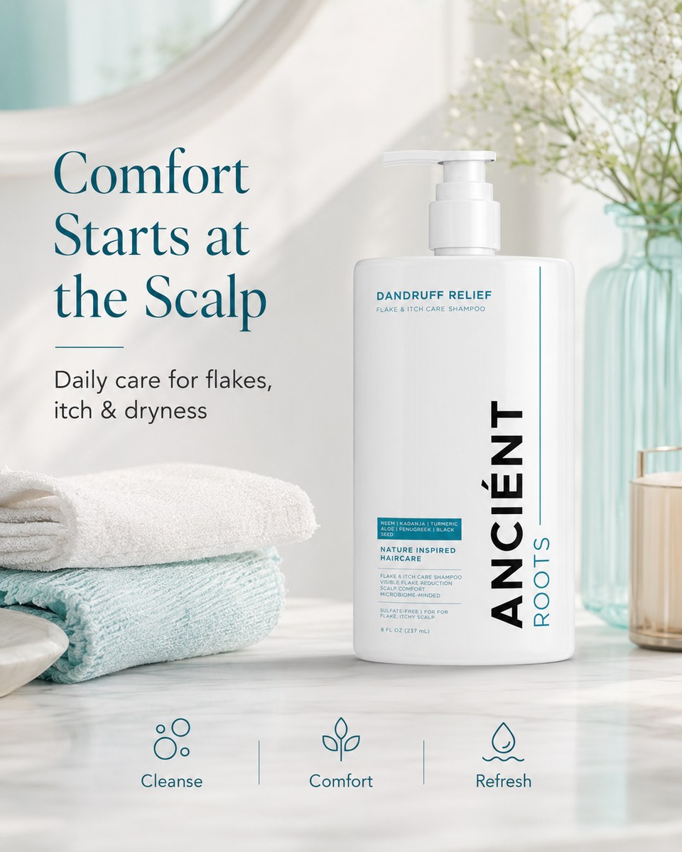 Ancient Roots Dandruff Relief Shampoo — daily care for flakes, itch and dryness