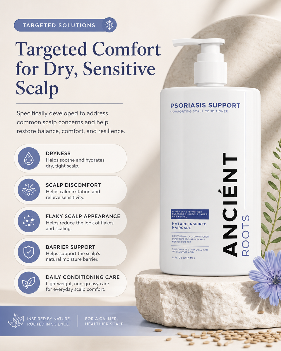 Targeted comfort for dry, sensitive scalp — Ancient Roots Psoriasis Conditioner