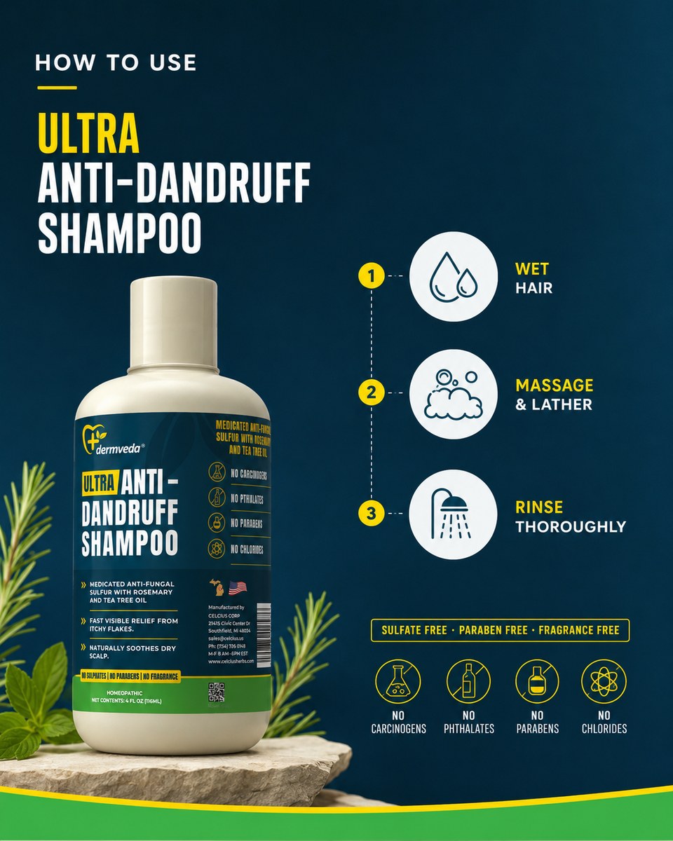 How to use anti-dandruff shampoo — wet hair, massage and lather, rinse thoroughly