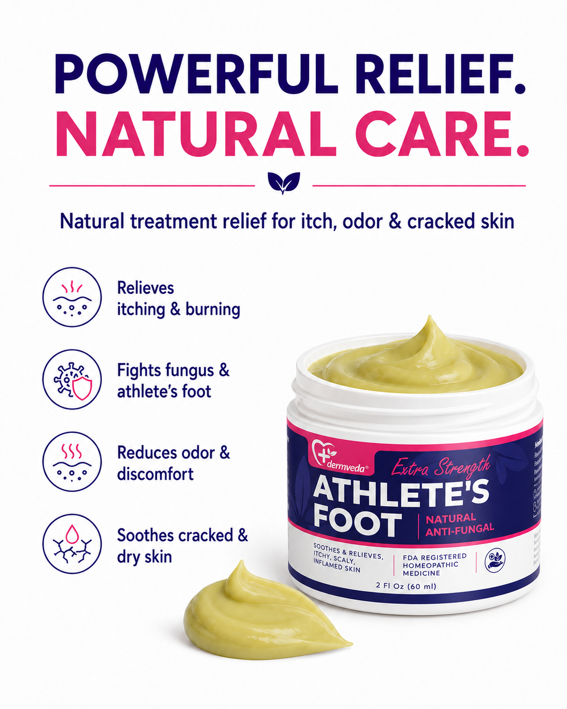 Athlete's foot cream benefits — relieves itching and burning, fights fungus, reduces odor, soothes cracked dry skin