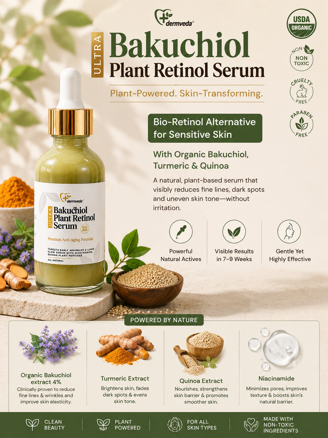 The bio-retinol alternative for sensitive skin — bakuchiol with turmeric and quinoa