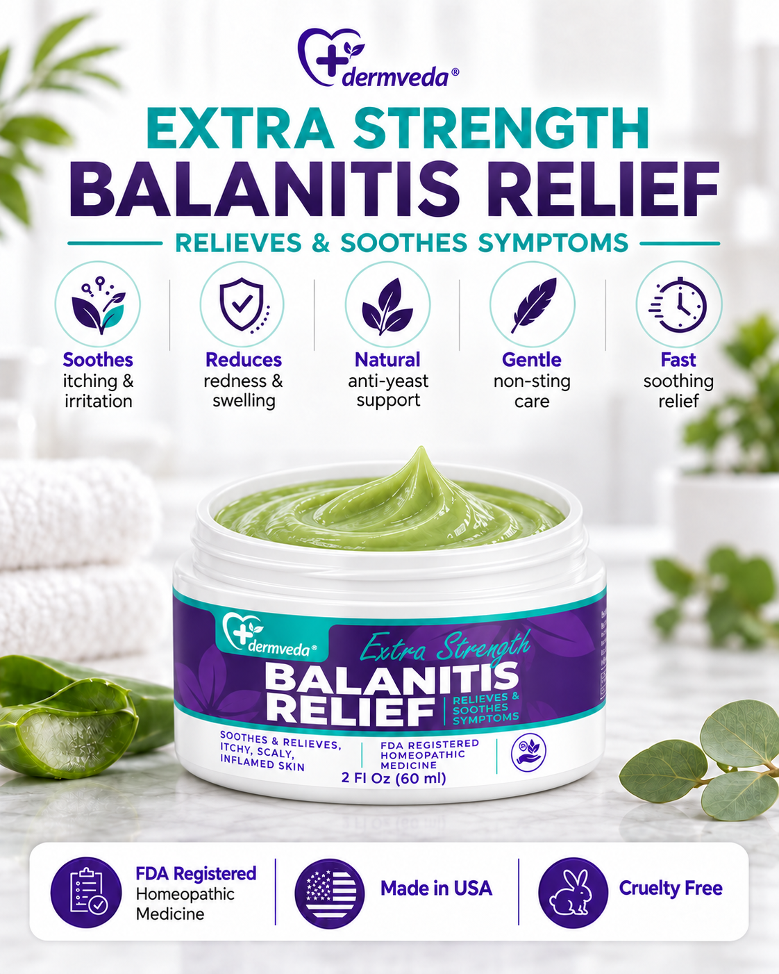 Balanitis cream benefits — soothes itching and irritation, reduces redness and swelling, gentle non-sting fast relief