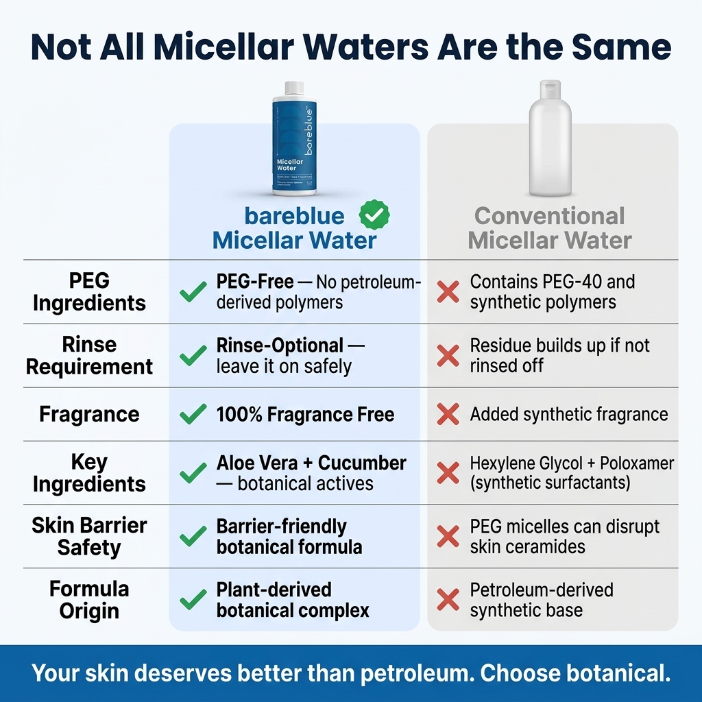 Bareblue Micellar Water and conventional micellar water comparison