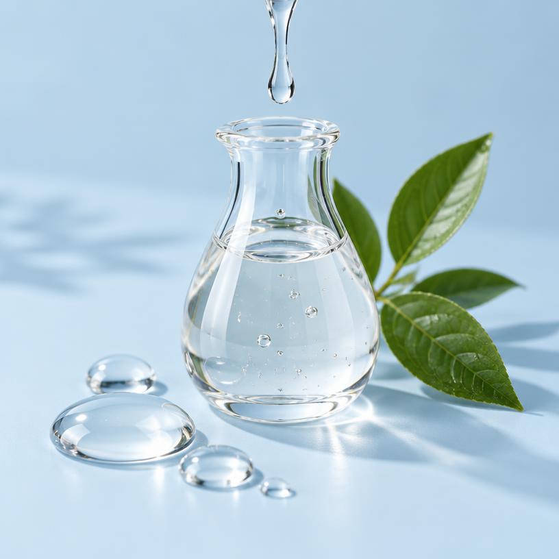 Clear fragrance-free makeup remover liquid and droplets