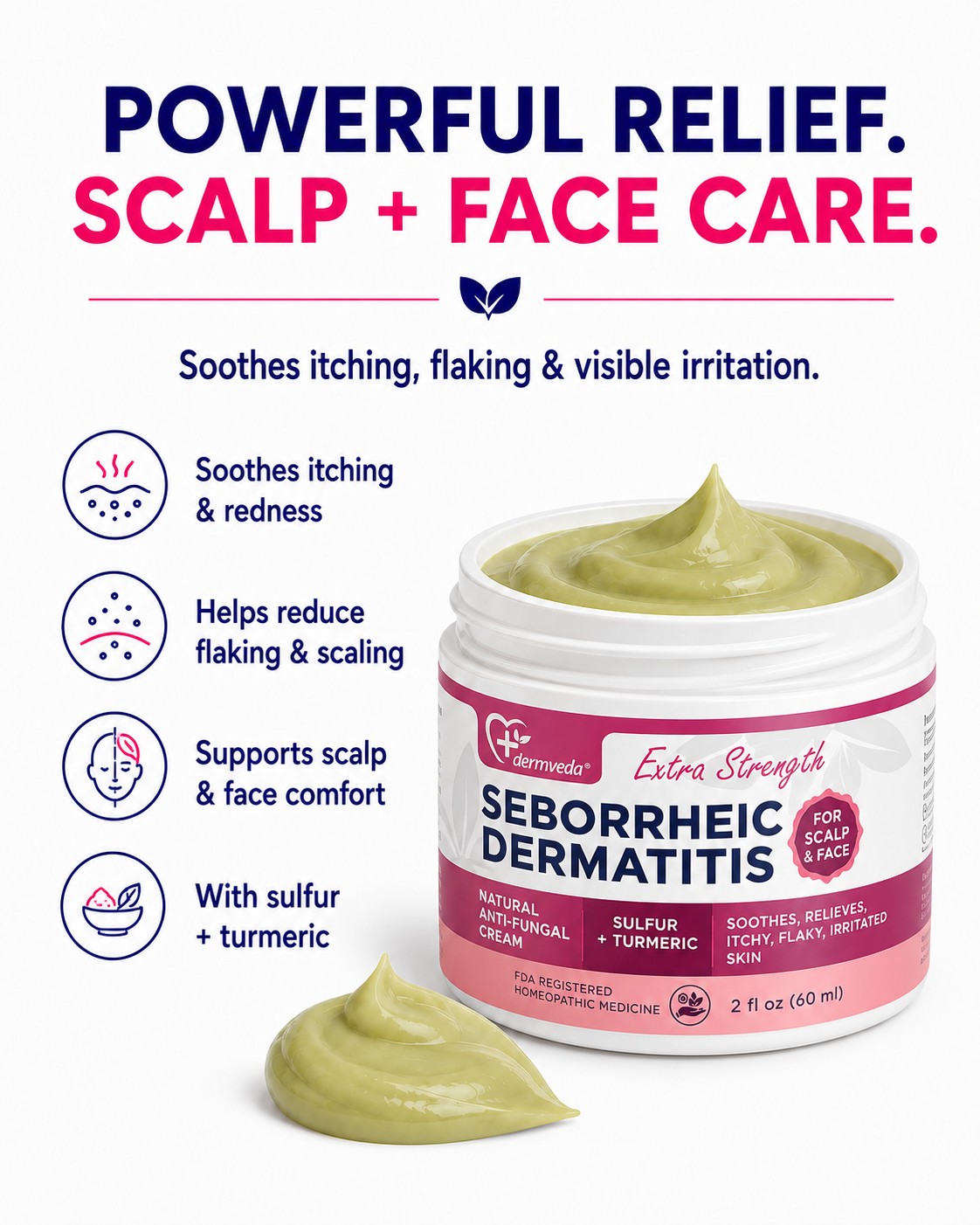 Seborrheic dermatitis cream benefits for itching, flaking, redness, scalp and face comfort