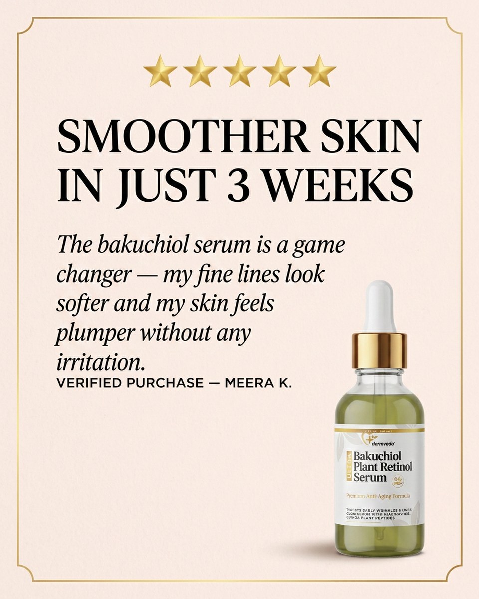Five-star verified review — smoother skin in just 3 weeks with bakuchiol serum