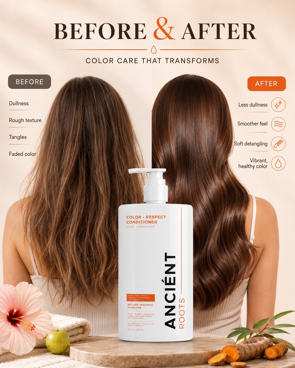 Before & after — color care that transforms dull, faded hair to vibrant, smooth, detangled hair