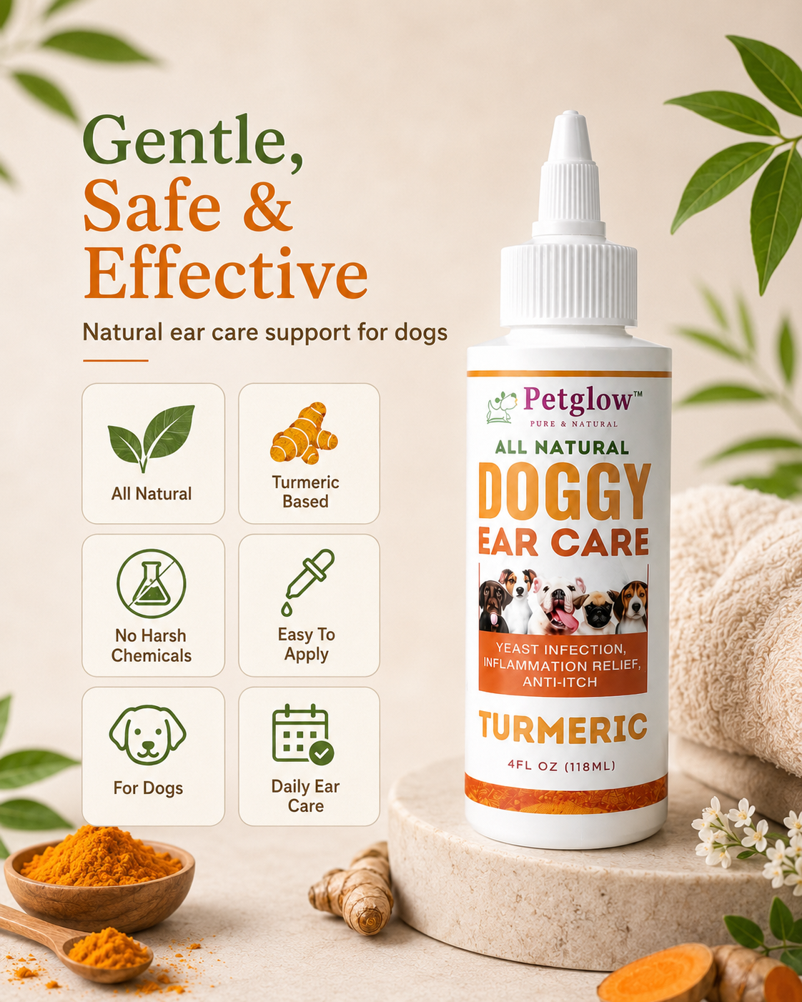 Gentle, safe & effective natural ear care support for dogs