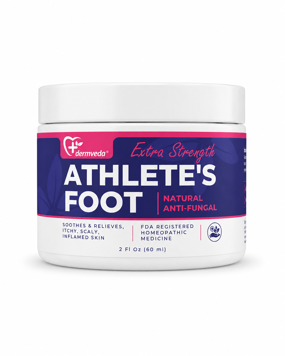 Dermveda Extra Strength Athlete's Foot Cream jar — natural anti-fungal cream, 2 fl oz (60 ml)