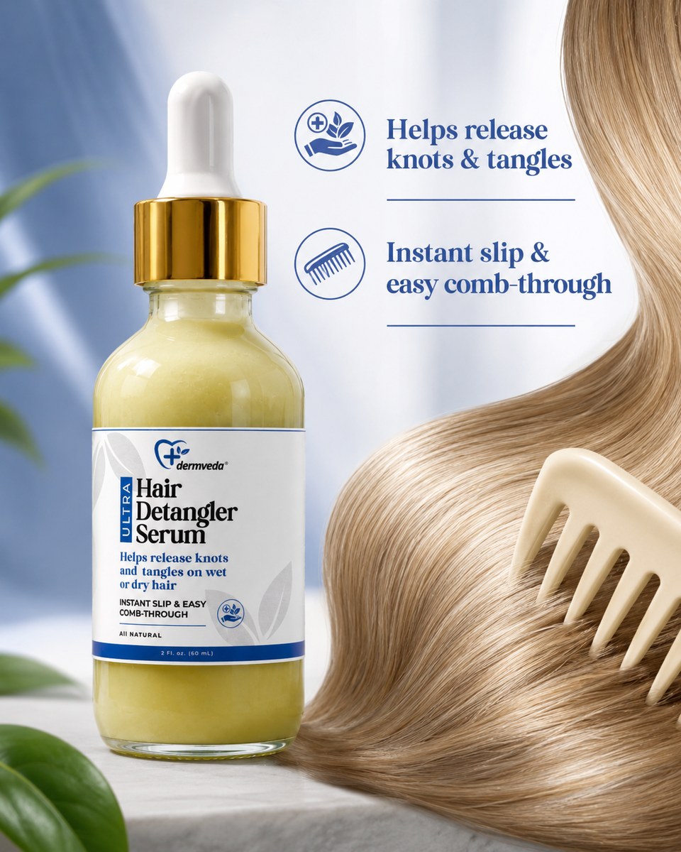 Hair Detangler Serum benefits — helps release knots and tangles, instant slip and easy comb-through