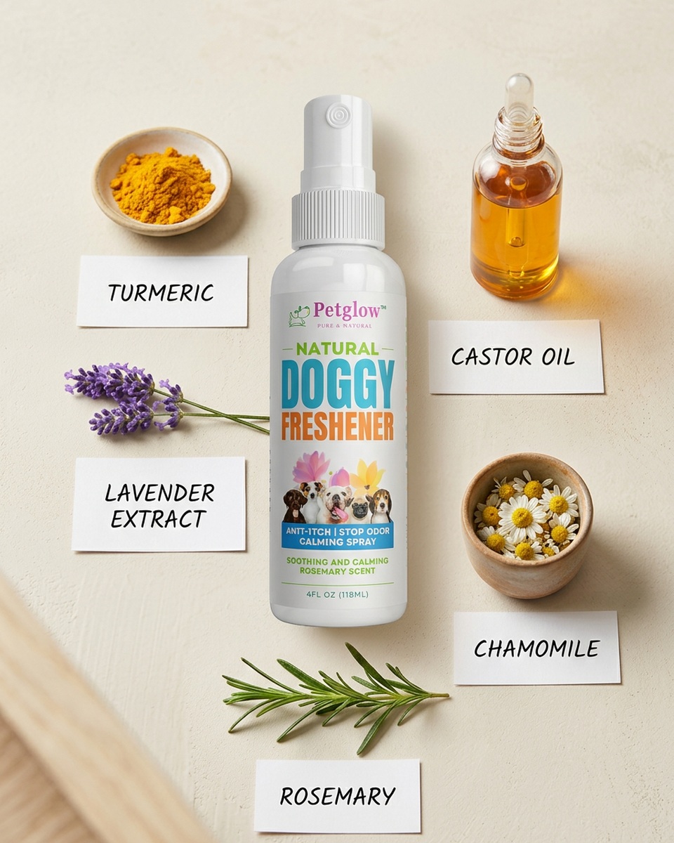 Natural ingredients — turmeric, lavender, castor oil, chamomile, rosemary