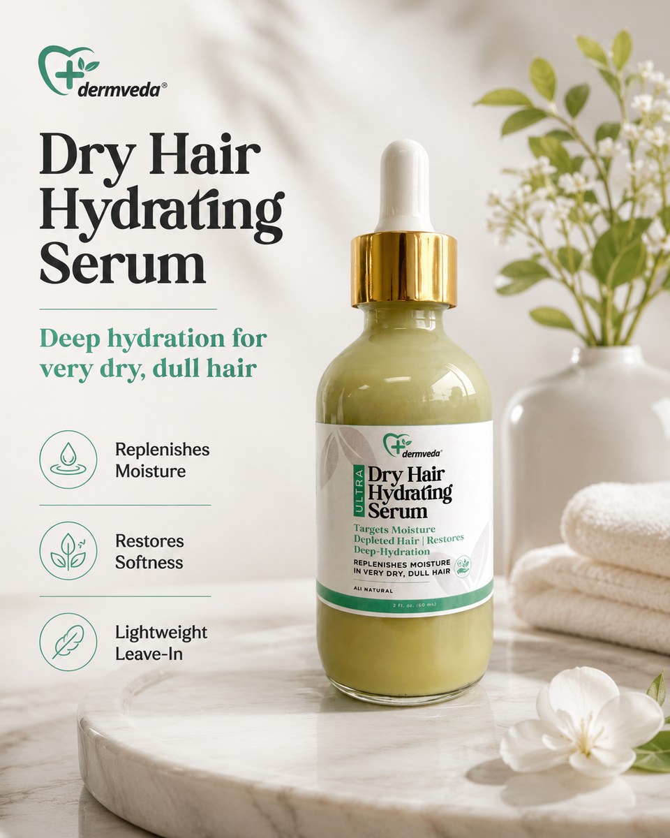 Dry Hair Hydrating Serum benefits — replenishes moisture, restores softness, lightweight leave-in
