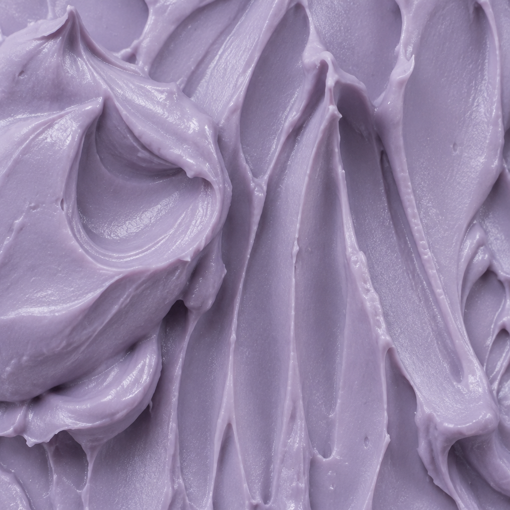 Rich lavender-violet moisturizing cream texture with sculpted ridges