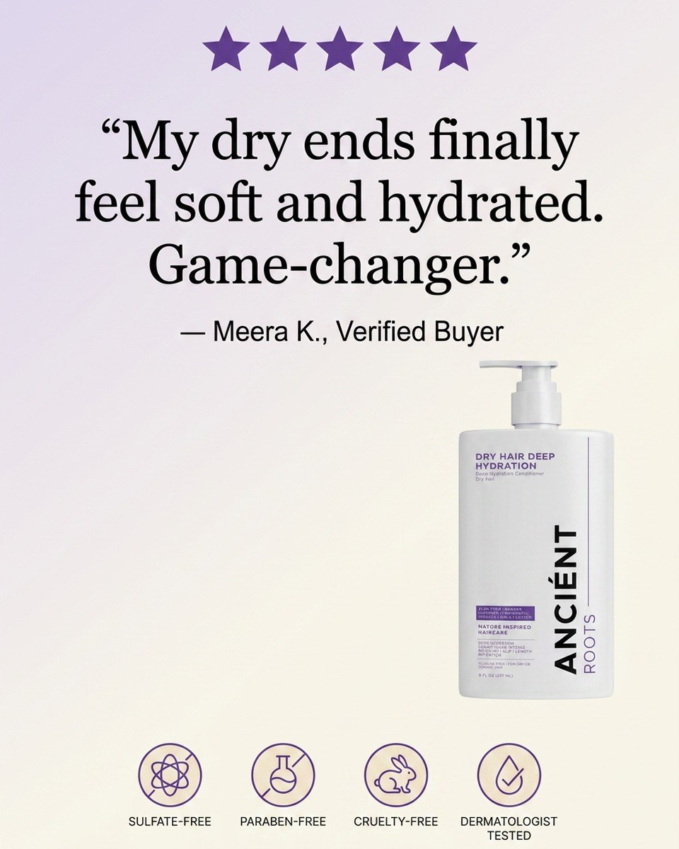 Five-star verified review for Ancient Roots Deep Hydration Conditioner for Dry Hair