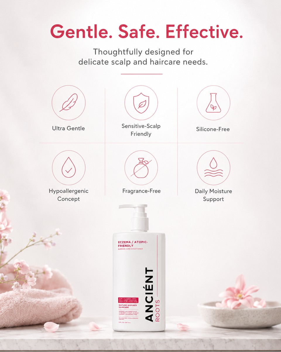Gentle. Safe. Effective. Ultra-gentle, sensitive-scalp friendly, silicone-free, hypoallergenic concept