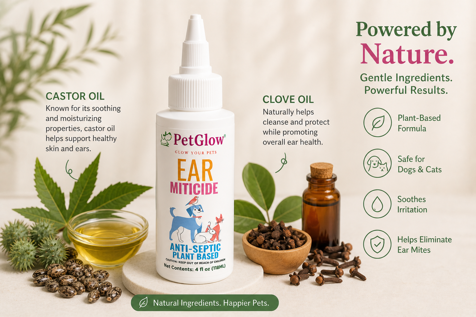 Powered by Nature — castor oil and clove leaf for healthy pet ears