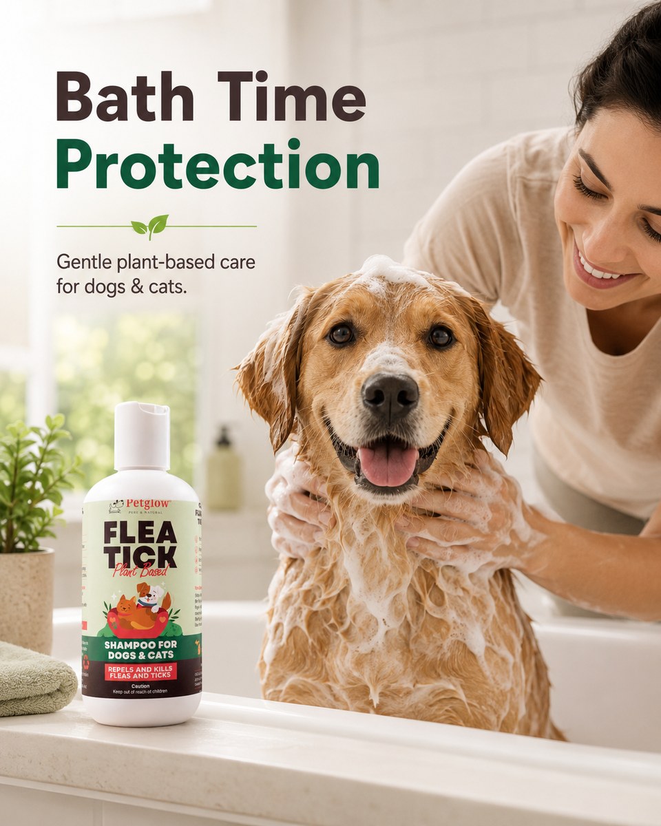 Bath time protection — gentle plant-based flea and tick shampoo for dogs and cats