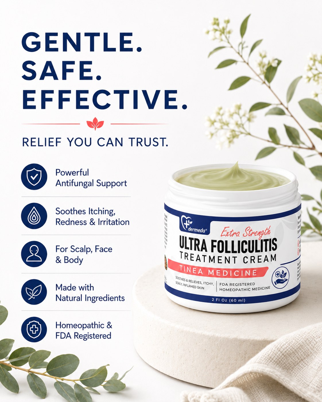 Folliculitis cream benefits — steroid-free, antibacterial and antifungal relief for itch, redness and ingrown hair bumps