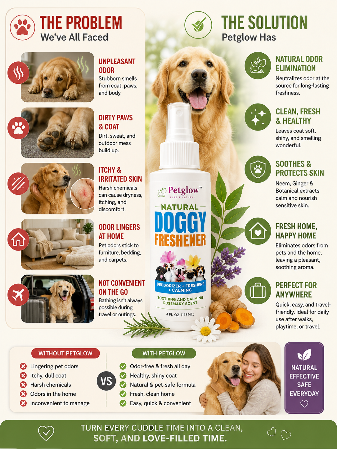The problem of pet odor vs the natural PetGlow solution