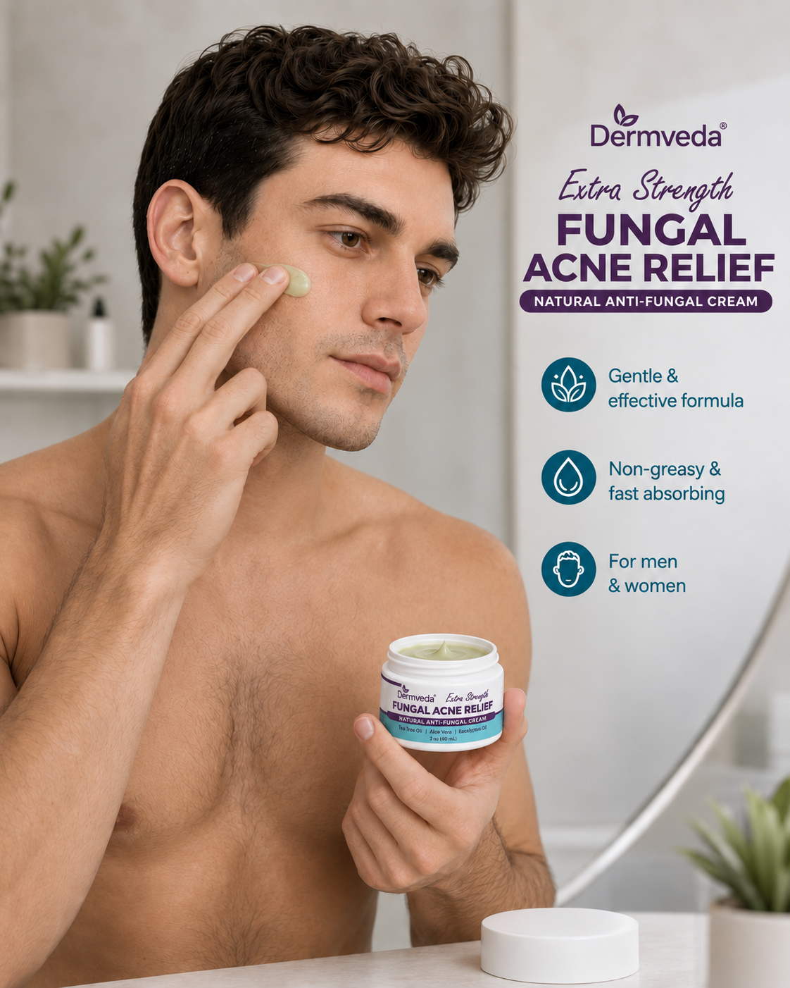 Man applying Dermveda Fungal Acne Relief Cream
