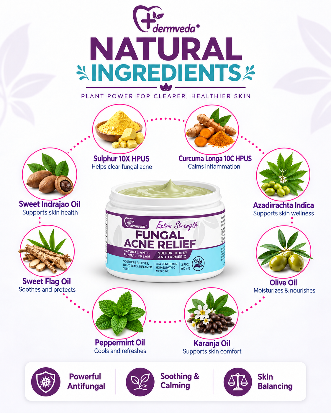 Natural ingredients in Dermveda Fungal Acne Relief Cream