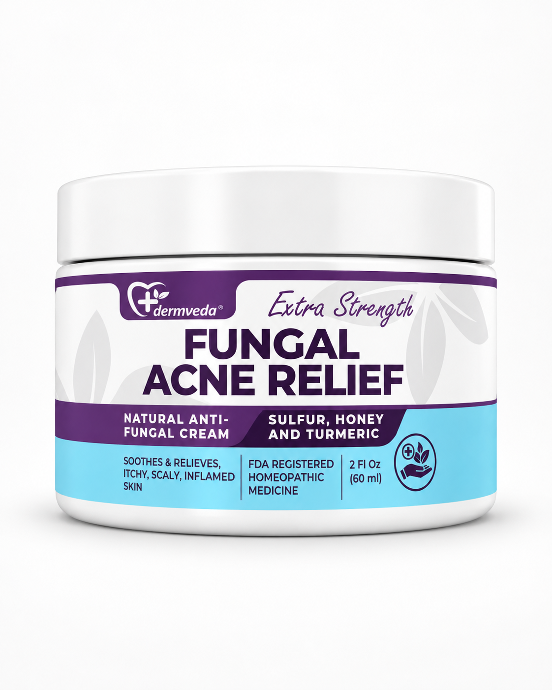 Dermveda Fungal Acne Relief Cream jar with sulfur, honey and turmeric