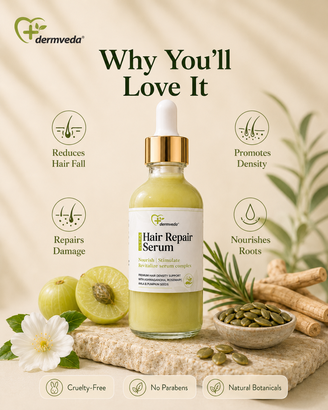 Why you'll love Ultra Hair Repair Serum — reduces fall, promotes density, repairs damage, nourishes roots