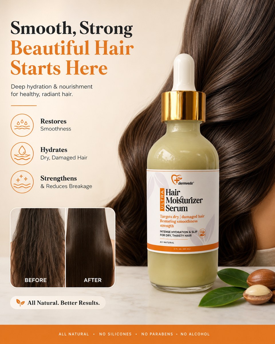 From dry to deeply hydrated — before and after using Dermveda Hair Moisturizer Serum