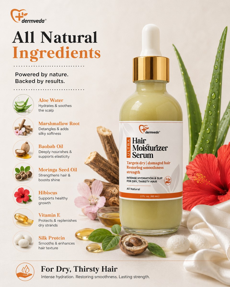 All-natural hydration — aloe water, coconut oil, argan, jojoba, baobab, marshmallow root, silk protein