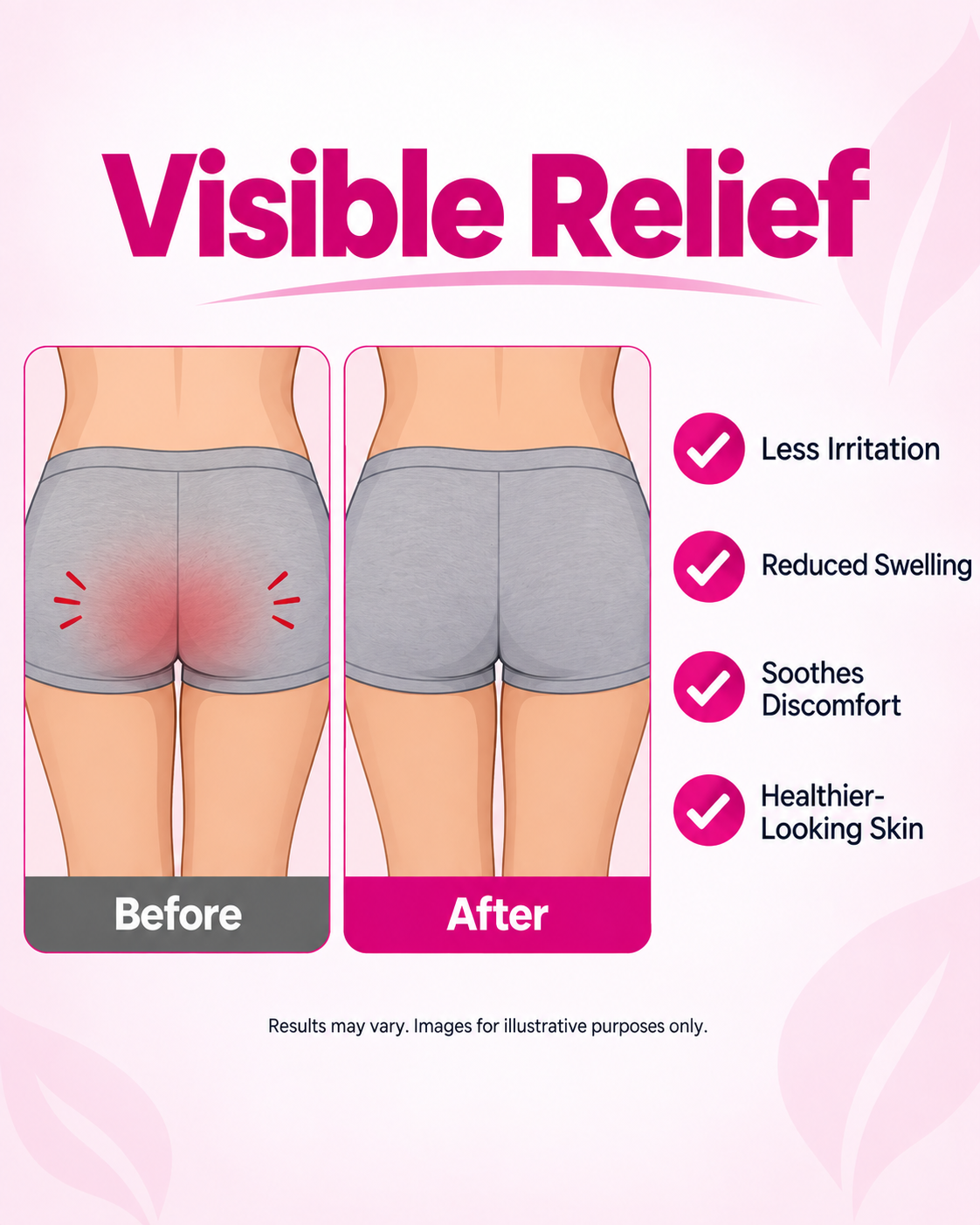Before and after results — visible reduction in swelling and discomfort