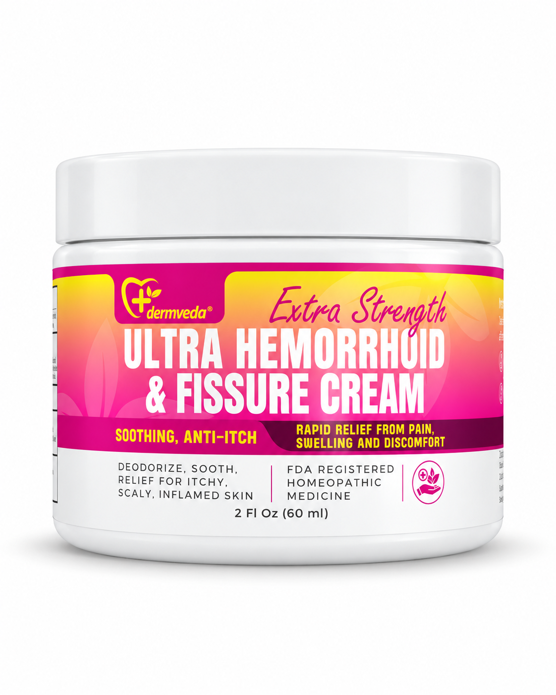 Dermveda Ultra Hemorrhoid & Fissure Cream jar — hero studio shot