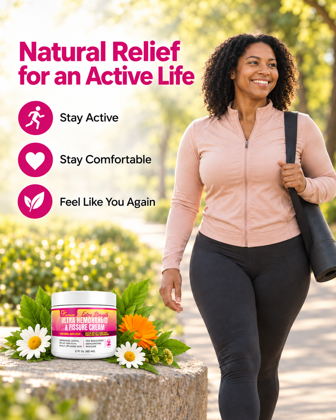 Woman experiencing soothing relief from hemorrhoid discomfort — lifestyle