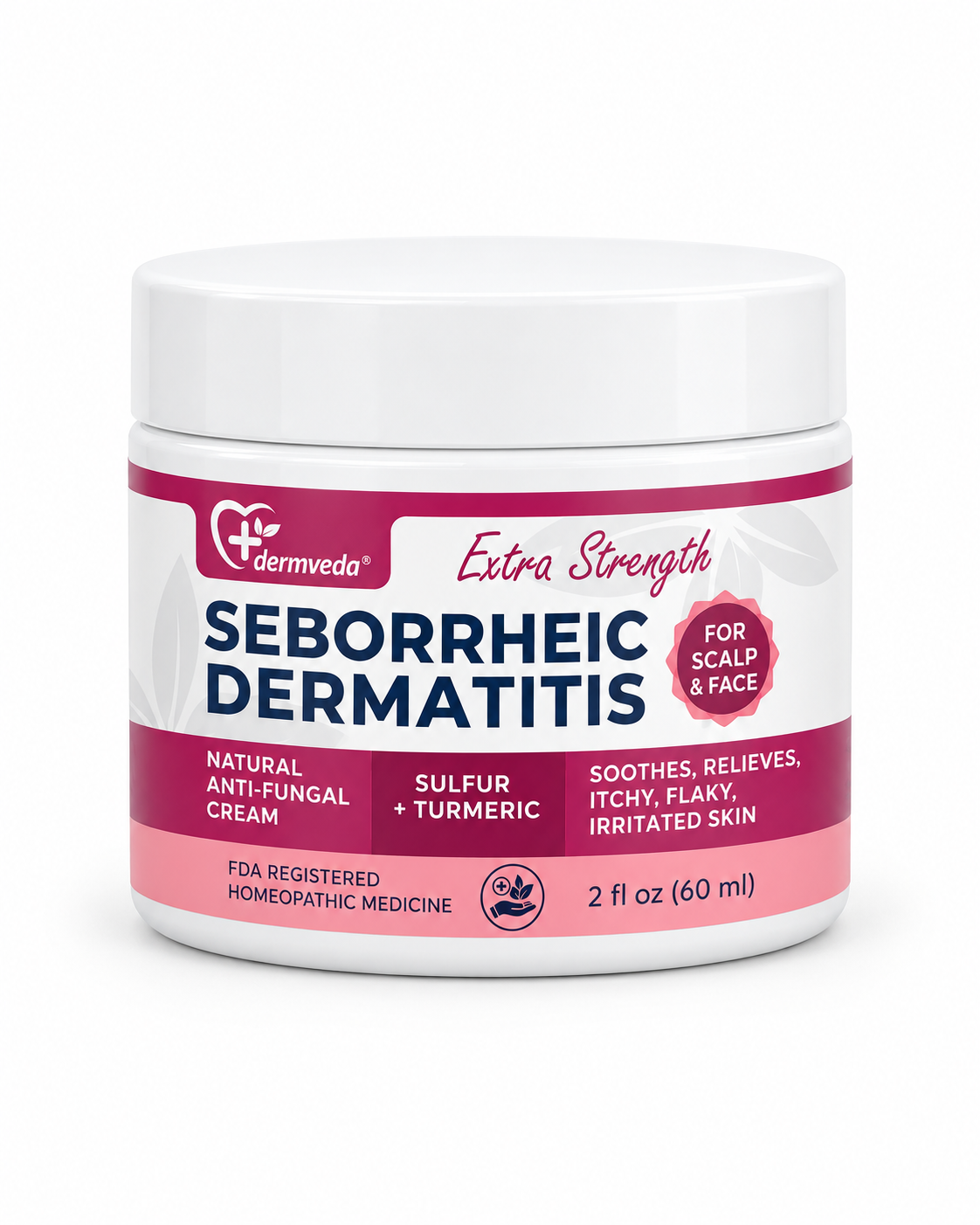 Dermveda Extra Strength Seborrheic Dermatitis Cream jar for scalp and face