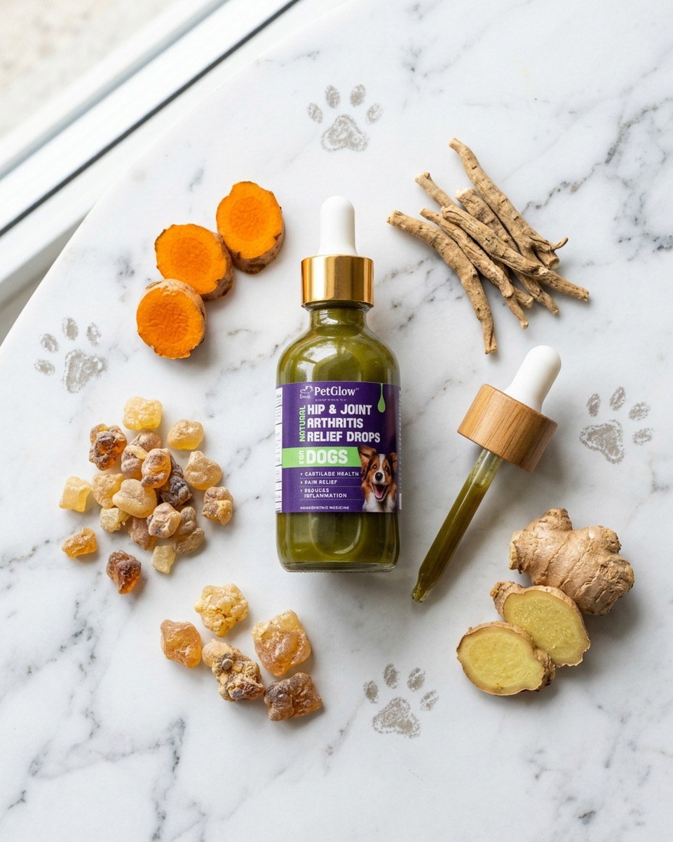 Turmeric, ashwagandha, boswellia and ginger — Hip & Joint botanical actives flat lay