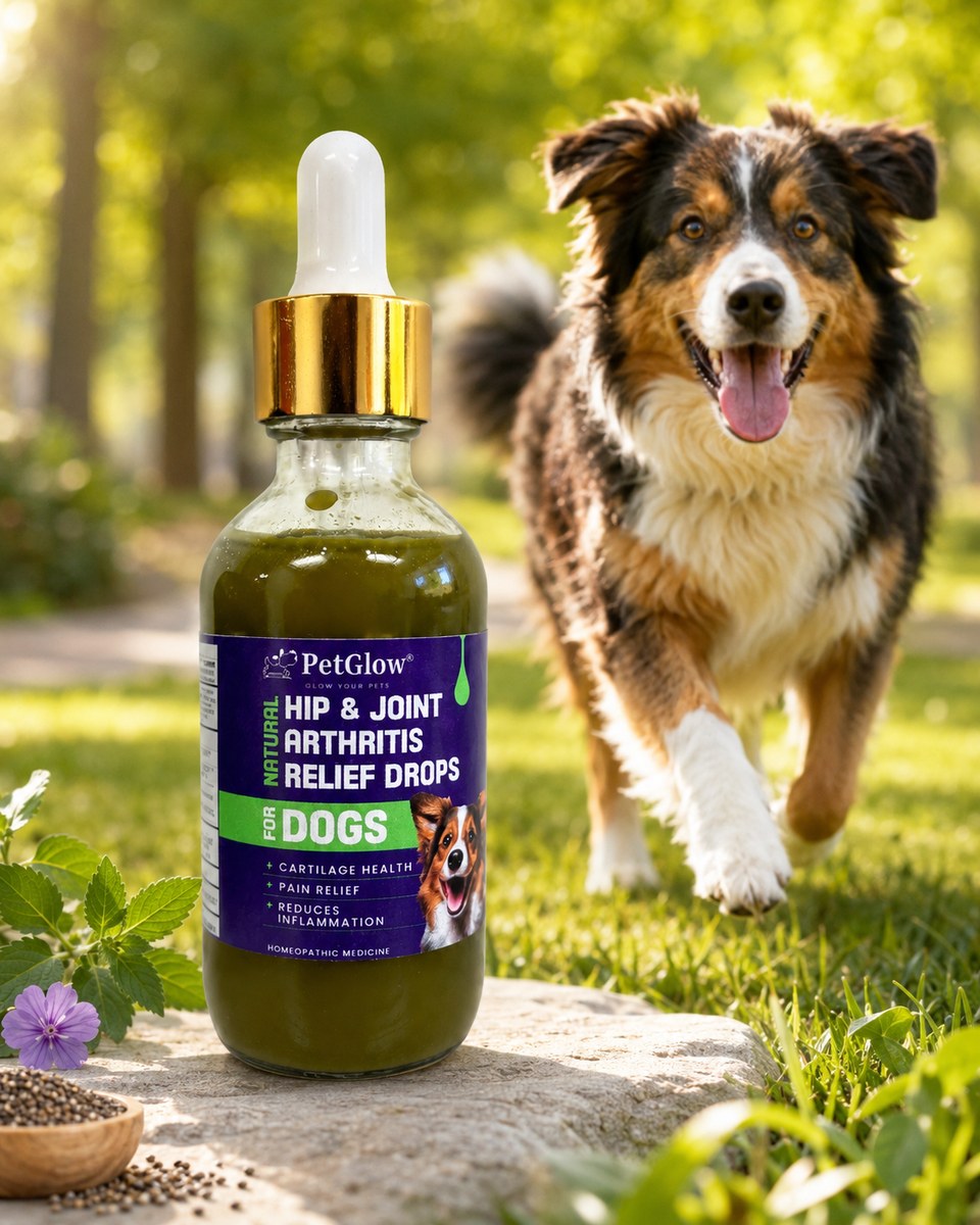Dog running freely outdoors after Hip & Joint arthritis relief drops