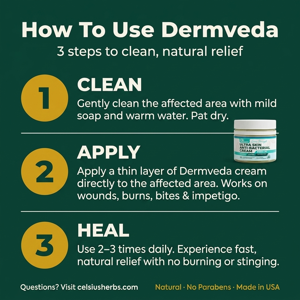 How to use Dermveda Ultra Skin Anti-Bacterial Cream in 3 steps — clean, apply, heal