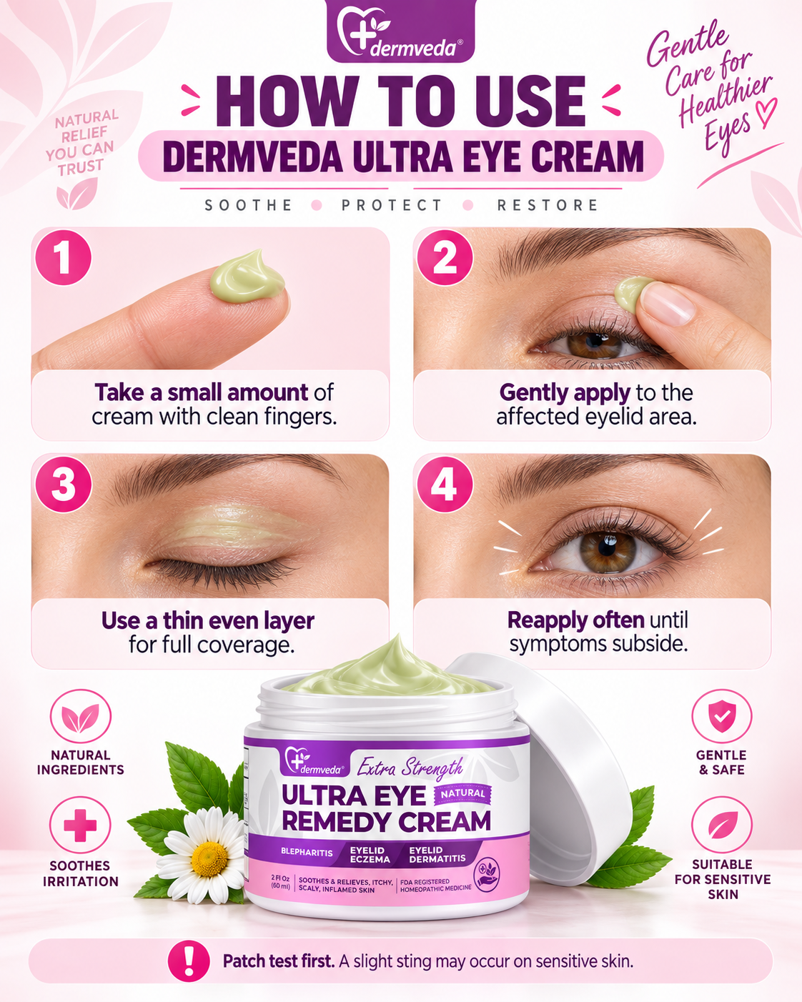 How to use Dermveda Ultra Eye Remedy Cream on affected eyelid areas