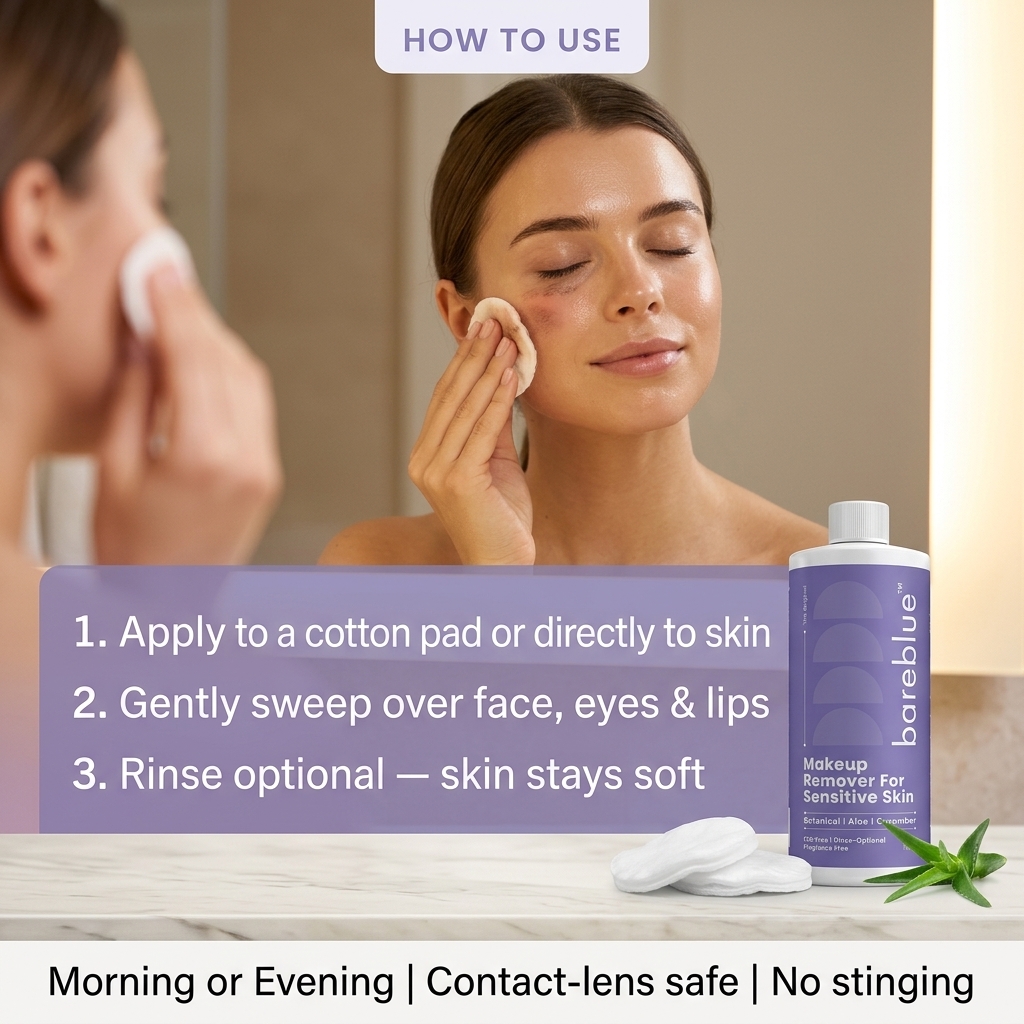 How to use Bareblue makeup remover on face, eyes and lips