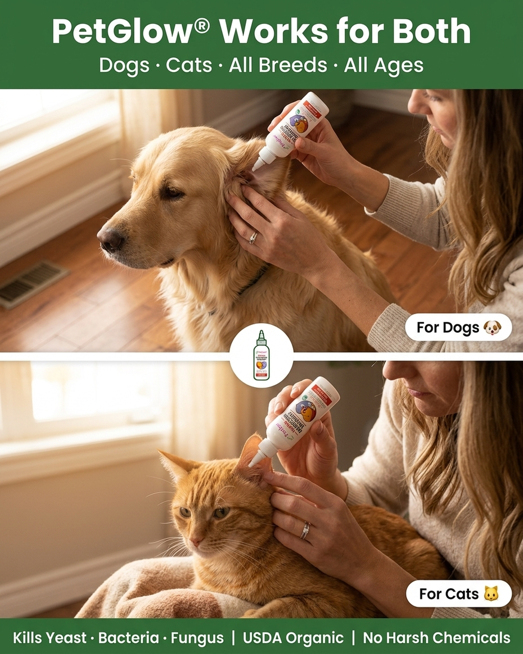 PetGlow works for both dogs and cats — all breeds and all ages