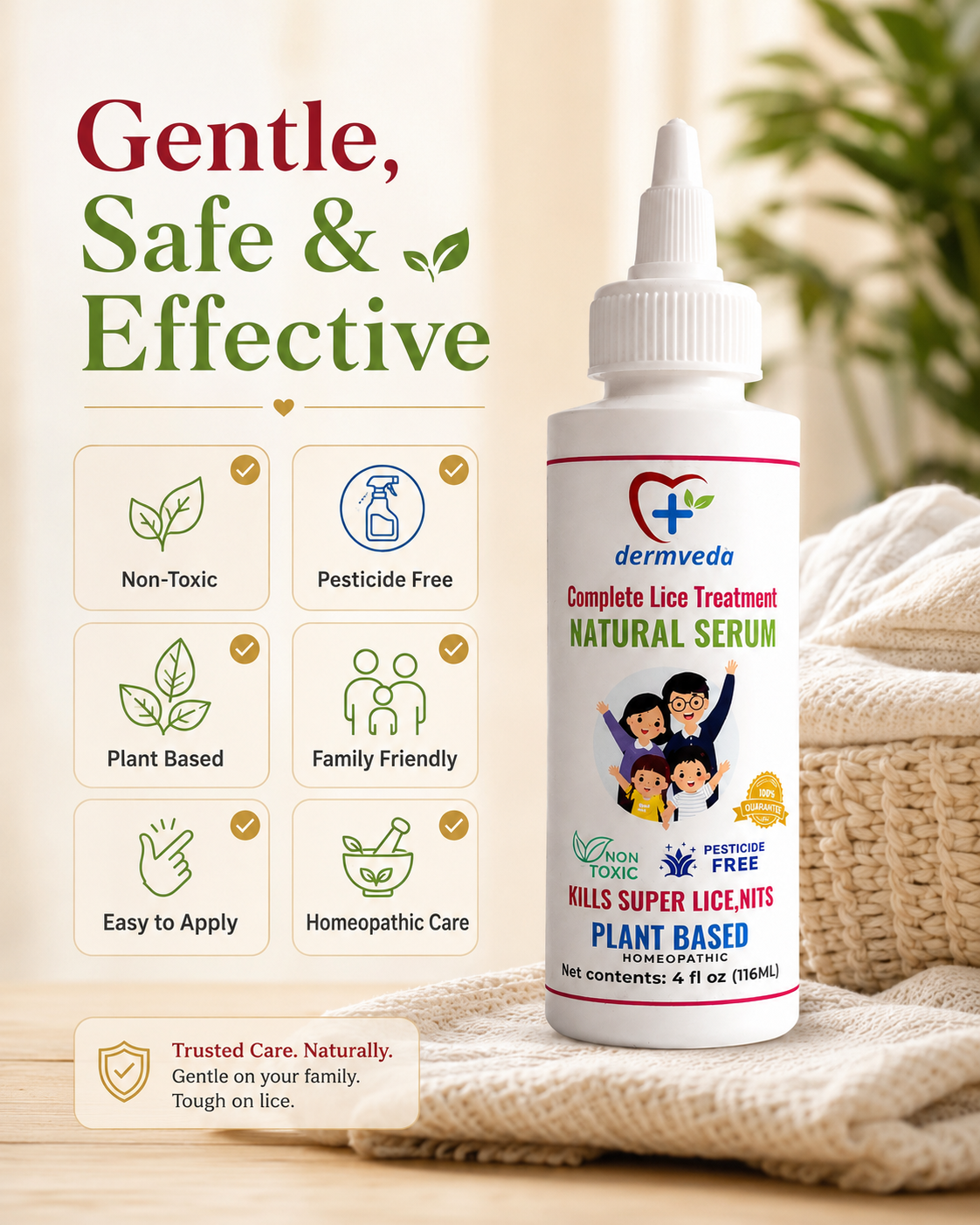 Gentle, safe & effective — non-toxic, pesticide free, family friendly lice treatment