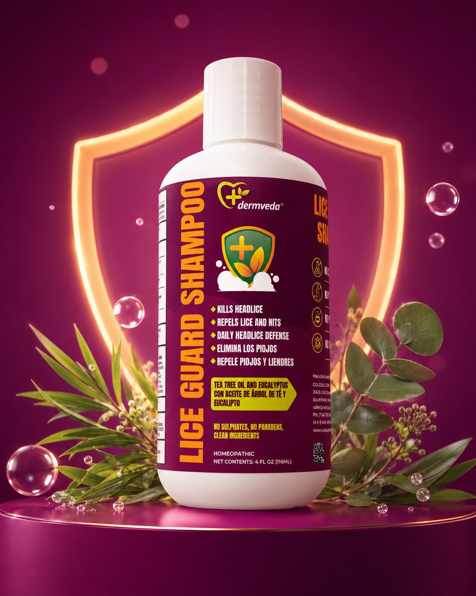 Dermveda Lice Guard Shampoo bottle 4 fl oz — tea tree oil and eucalyptus daily headlice defense