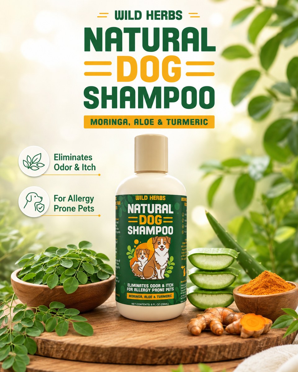 Moringa, aloe vera and turmeric botanical blend — eliminates odor & itch for allergy prone dogs
