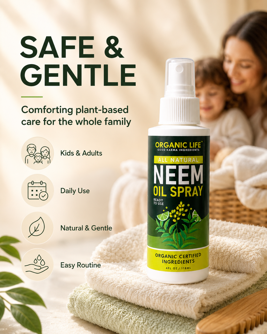 Safe and gentle — comforting plant-based Neem hair care for kids, adults and the whole family