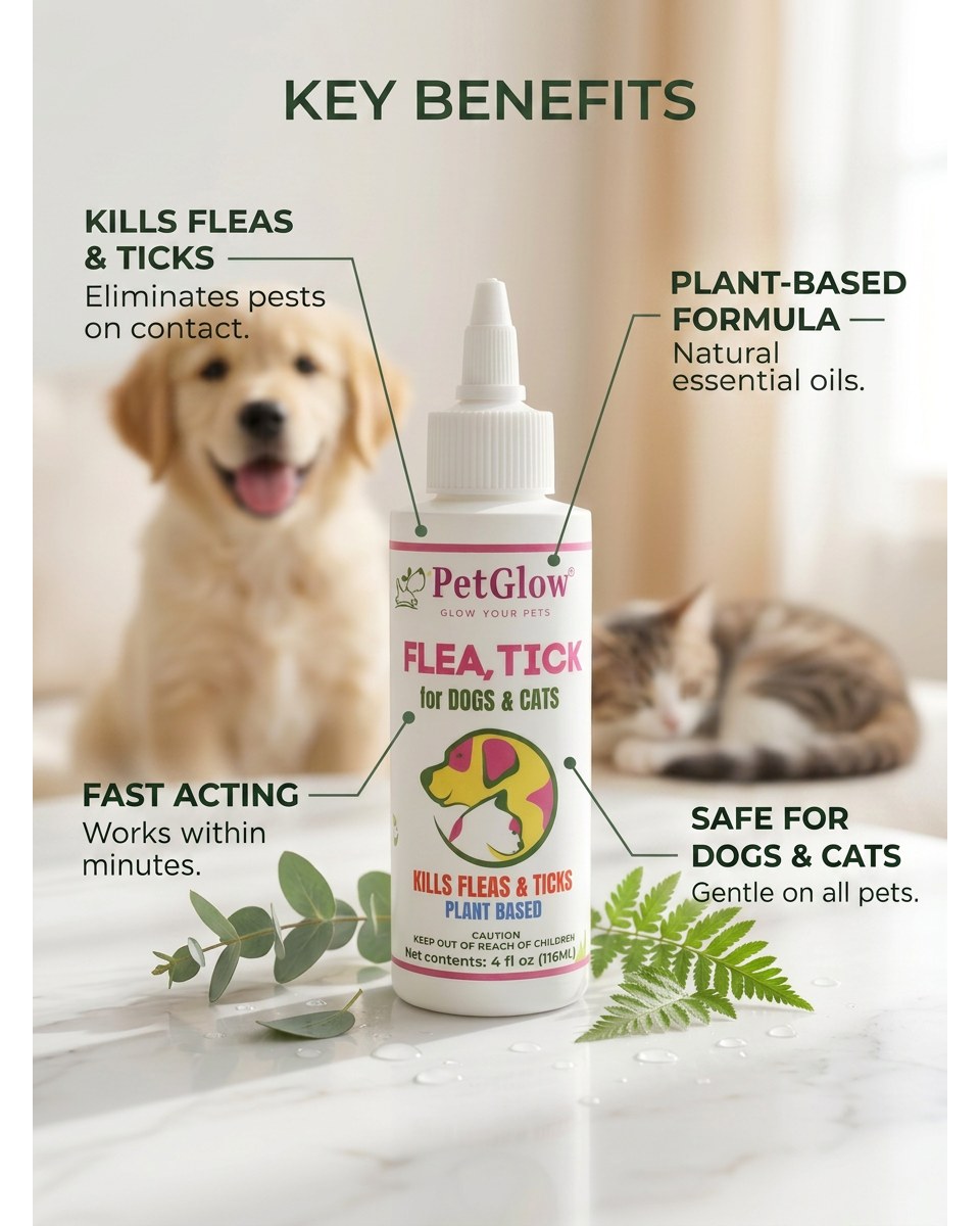 Flea Tick plant based treatment for dogs & cats — repels & kills fleas & ticks, plant based protection