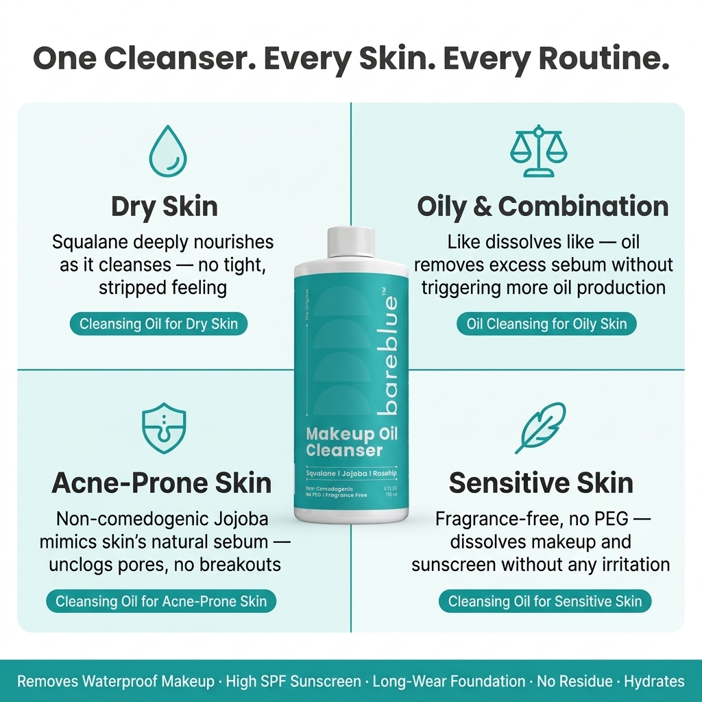 Oil cleanser guide for dry, oily, combination, acne-prone and sensitive skin