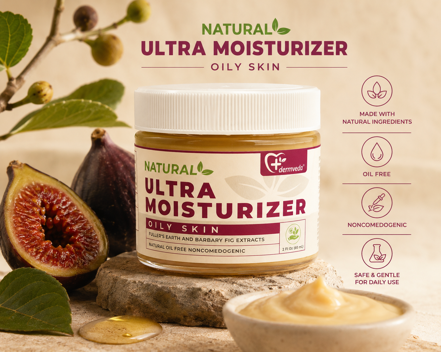 Natural Ultra Moisturizer for Oily Skin jar with Fuller's Earth and Barbary Fig