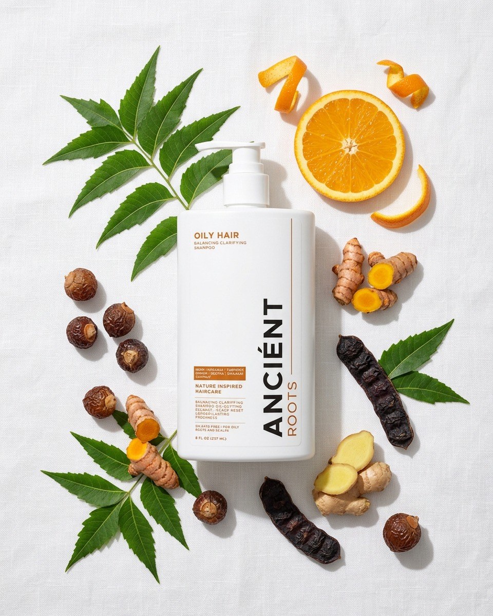 Botanical clarifying blend — Neem, Karanja, Turmeric, Ginger, Reetha and Shikakai