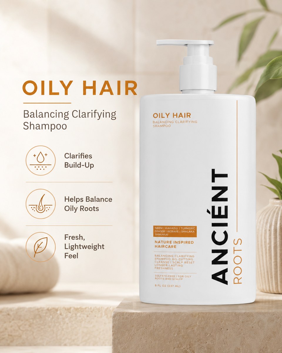 Why oily hair loves it — clarifies build-up, balances oily roots, fresh lightweight feel